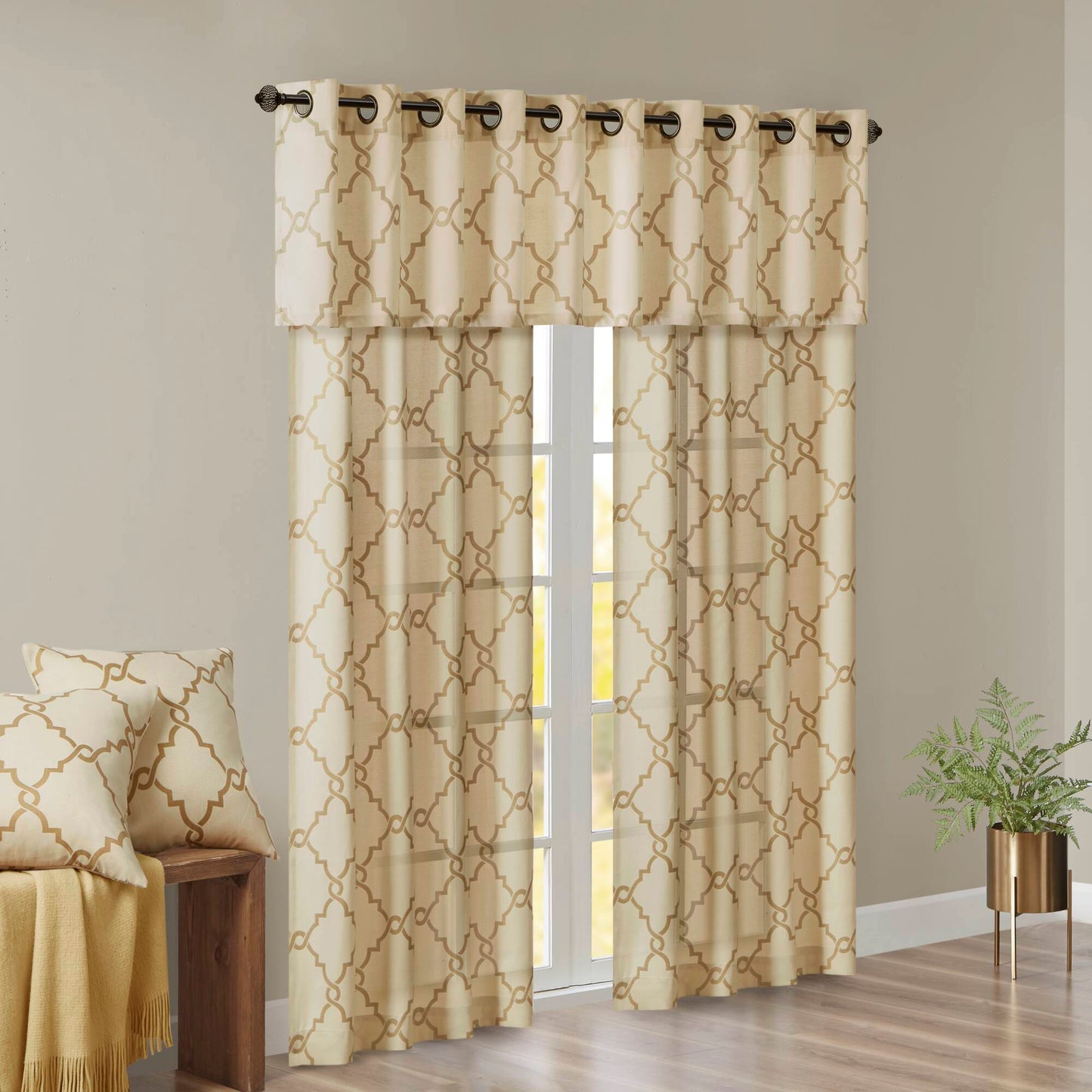 Madison Park Fretwork Print Grommet Top Window Valance