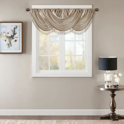 Madison Park Faux Silk Waterfall Embellished Valance