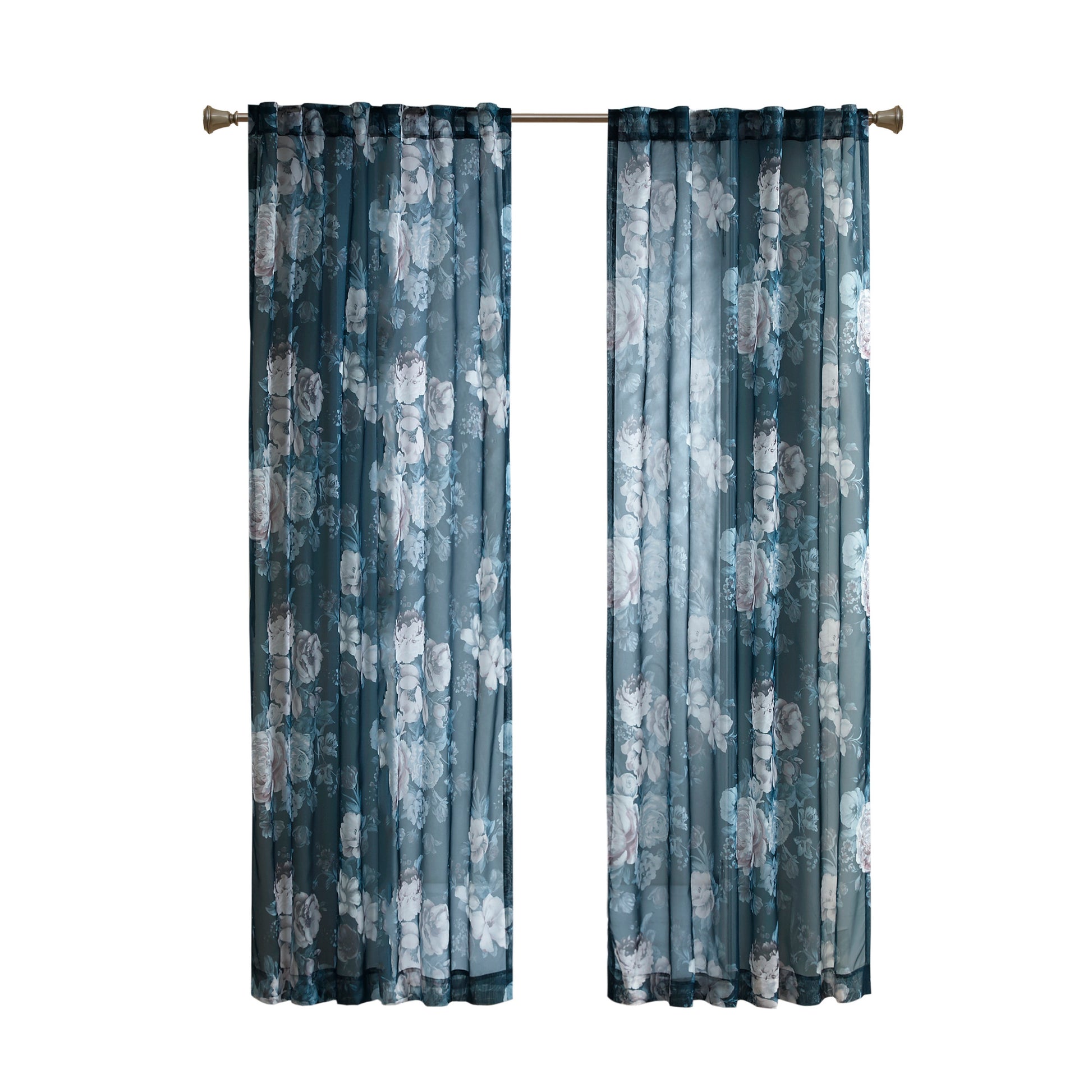 Madison Park Printed Floral Rod Pocket and Back Tab Voile Sheer Curtain