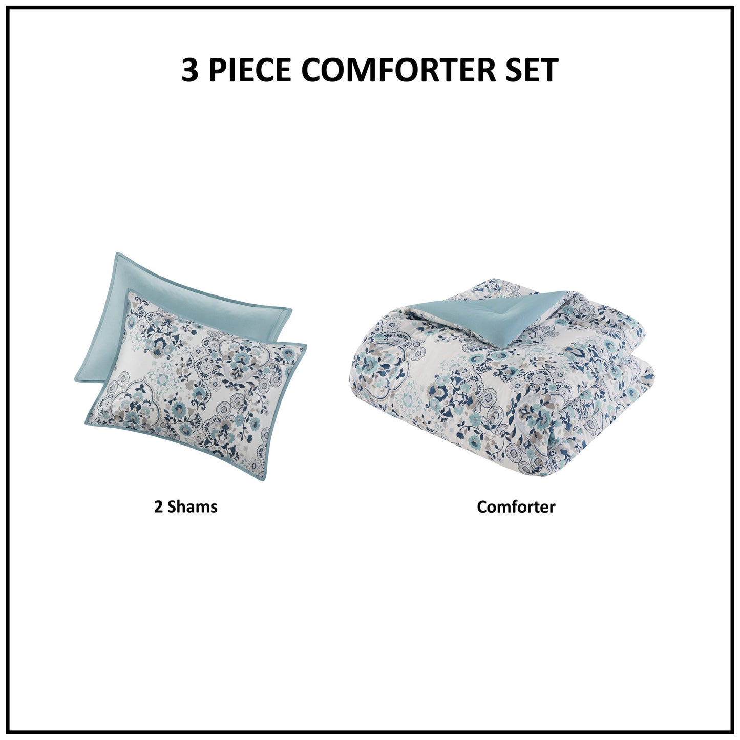 Madison Park 3 Piece Floral Printed Cotton Comforter Set