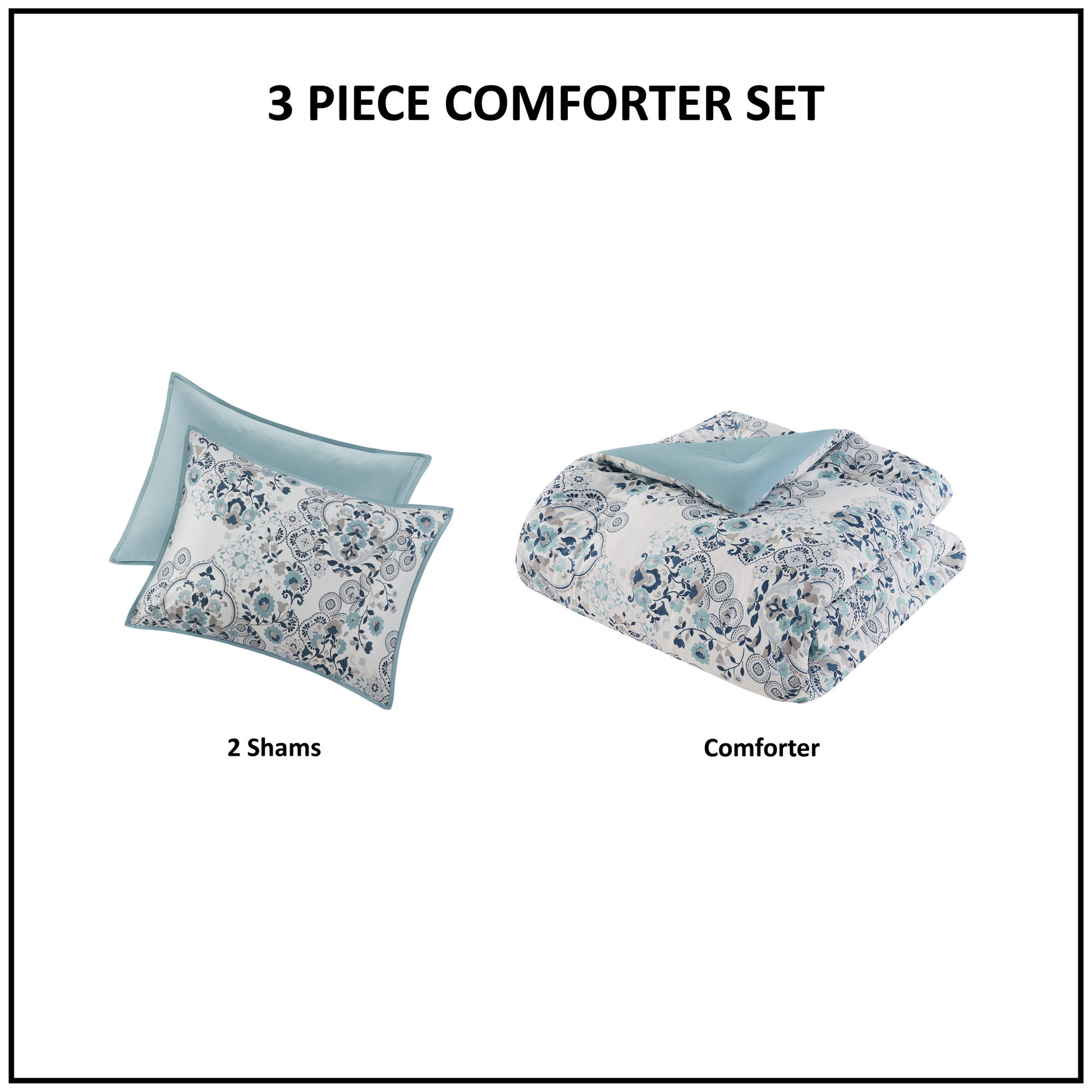 Madison Park 3 Piece Floral Printed Cotton Comforter Set