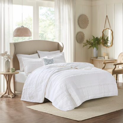 Madison Park 4 Piece Microfiber Reversible Ruffle Quilt Set with Throw Pillow