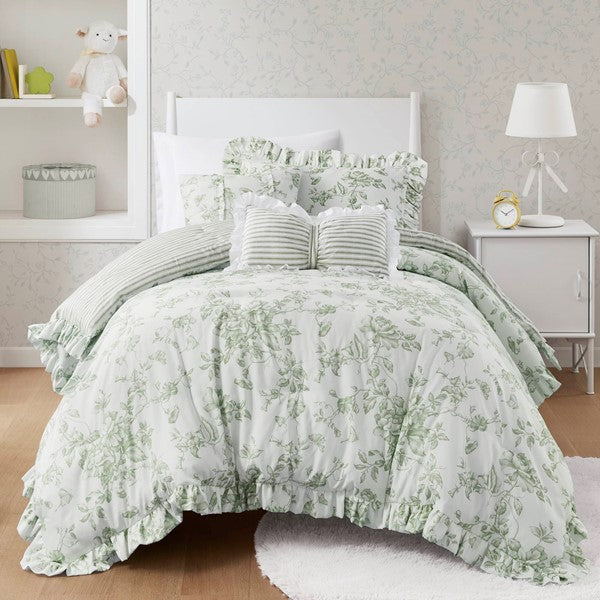 Adele Vintage Floral 5-Piece Comforter Set with Decorative Pillows
