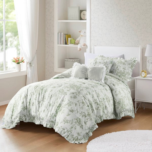 Adele Vintage Floral 5-Piece Comforter Set with Decorative Pillows