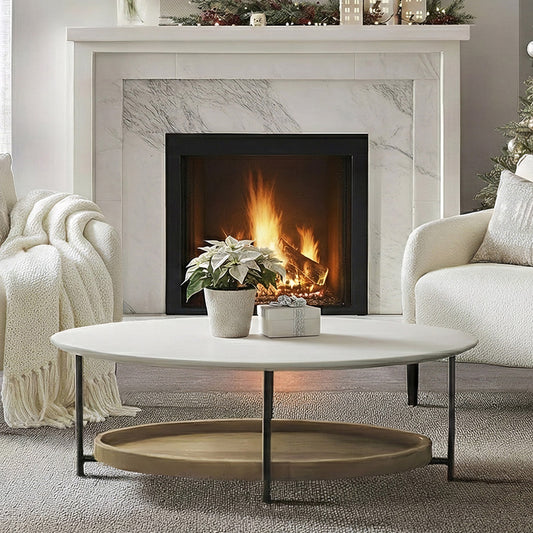 Beaumont 2-Tier Oval Coffee Table with Wood Storage Shelf