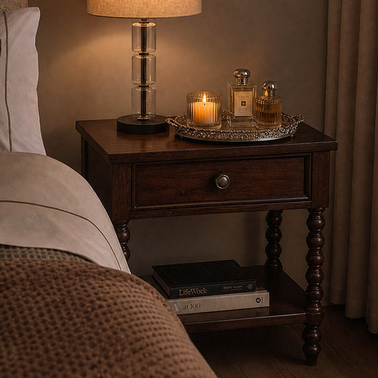 Beckett Turned Wood Spindle Nightstand With Drawer Shelf