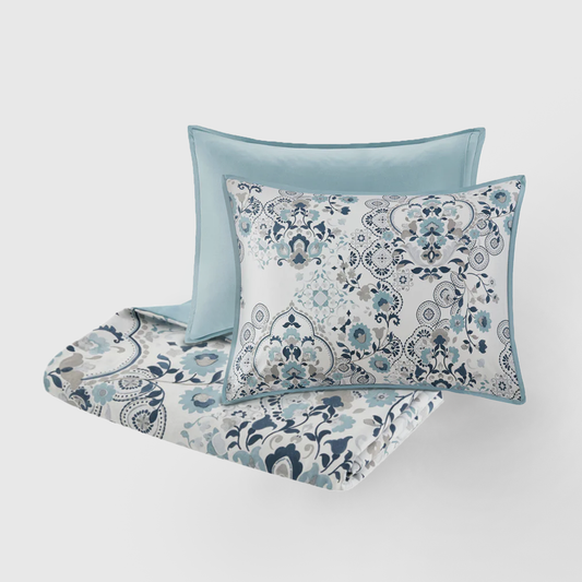 Brielle 3 Piece Floral Printed Cotton Duvet Cover Set