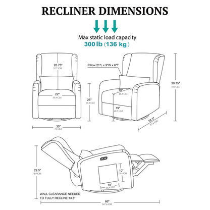 Candace Power Recliner 3-in-1 with Swivel, Glider, USB Ports
