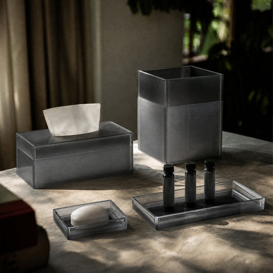 Hotel Collection Clear Resin Bath Accessories Antimicrobial 4-Piece Set - Charcoal Mist