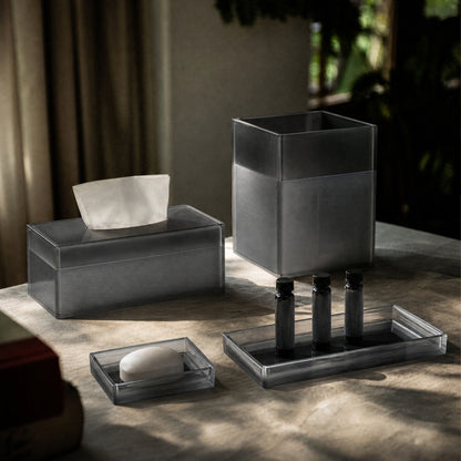Hotel Collection Clear Resin Bath Accessories Antimicrobial 4-Piece Set - Charcoal Mist