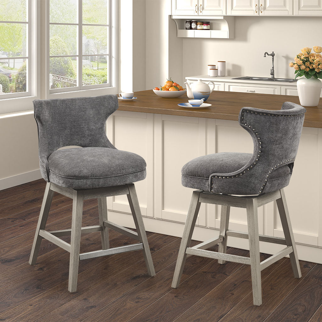 Emmett 360-degree swivel counter stool with nailheads