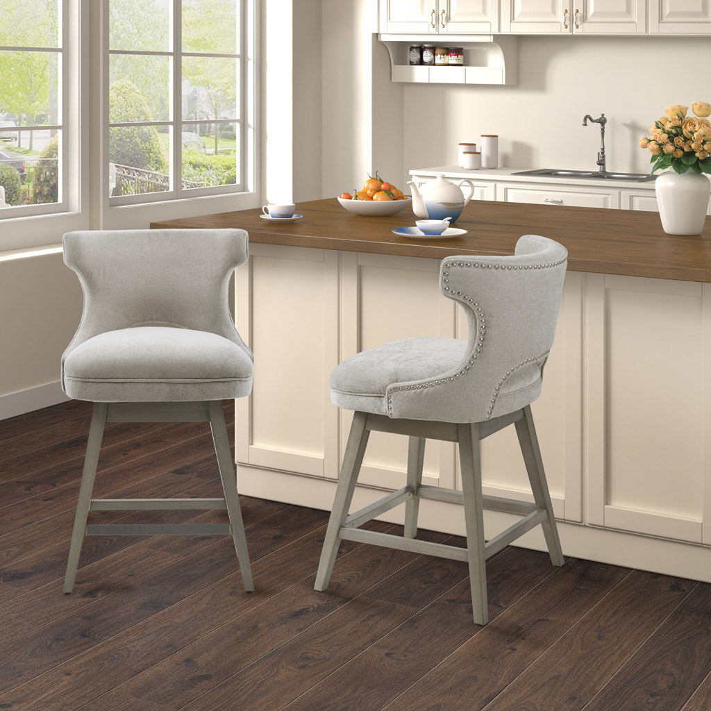Emmett 360-degree swivel counter stool with nailheads