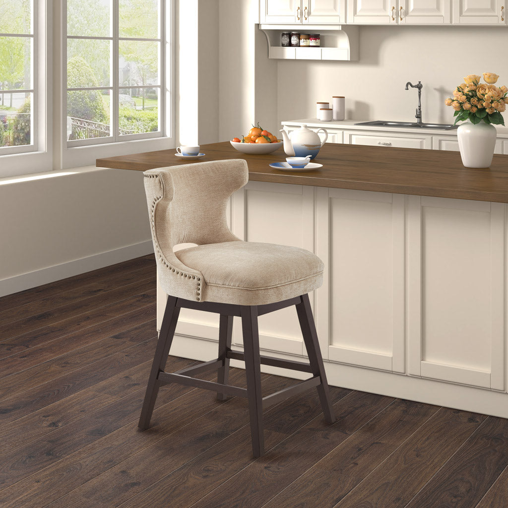 Emmett 360-degree swivel counter stool with nailheads