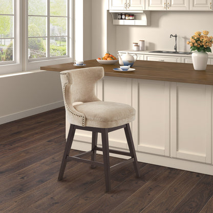 Emmett 360-degree swivel counter stool with nailheads