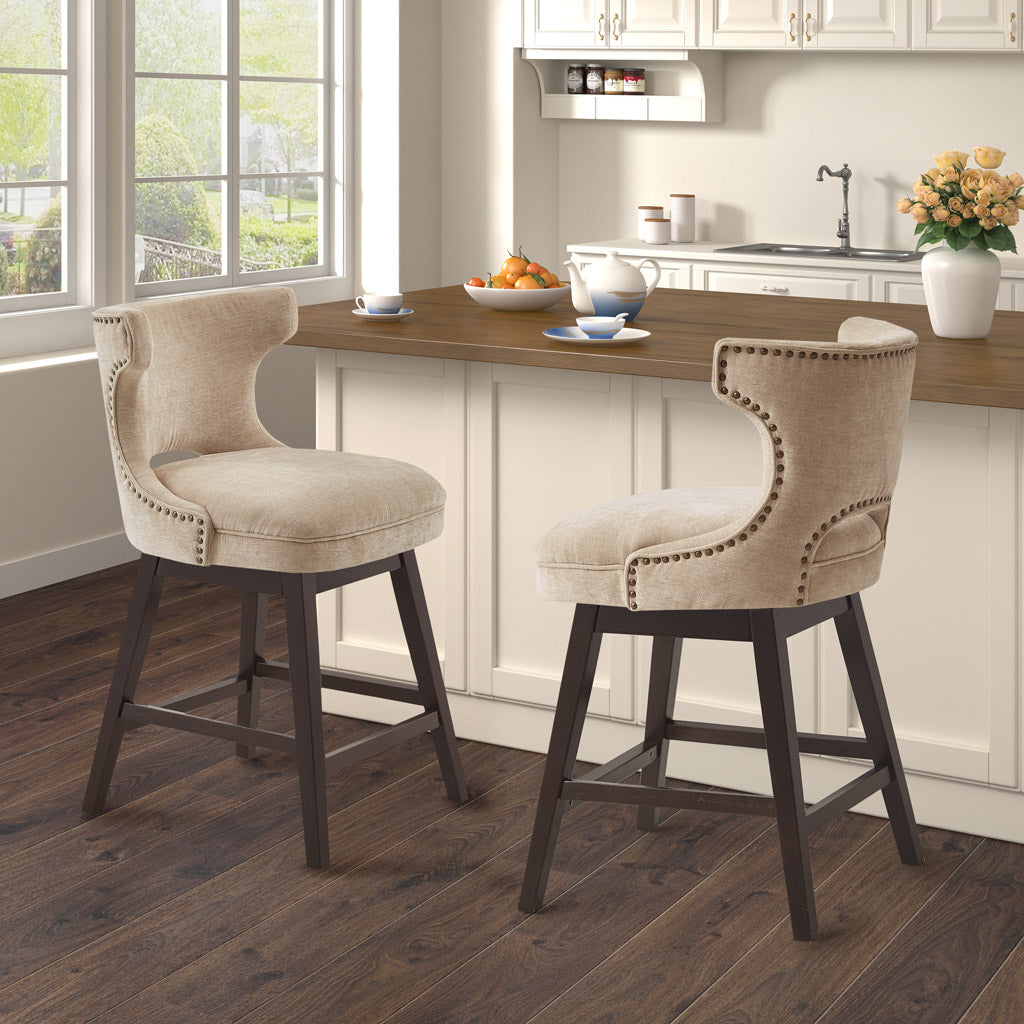 Emmett 360-degree swivel counter stool with nailheads