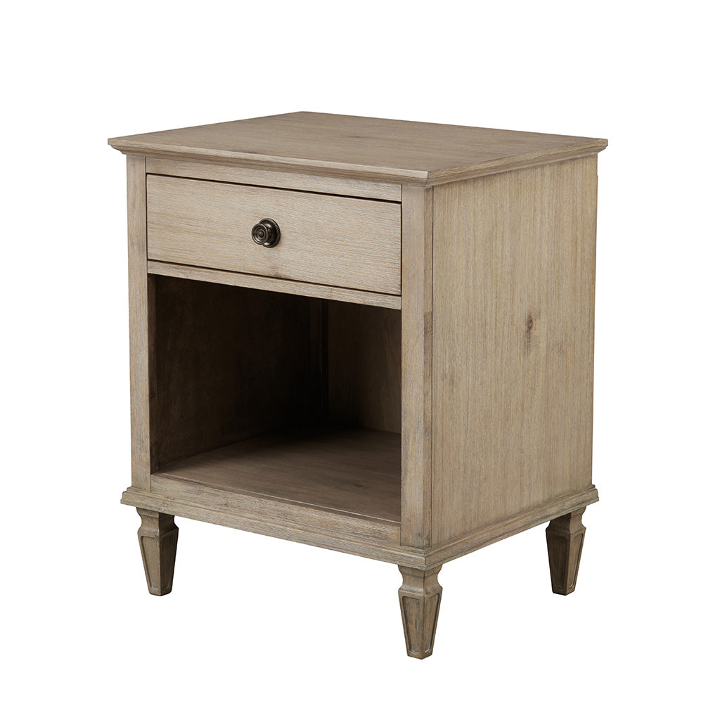 Victoria one-drawer wood nightstand with shelf