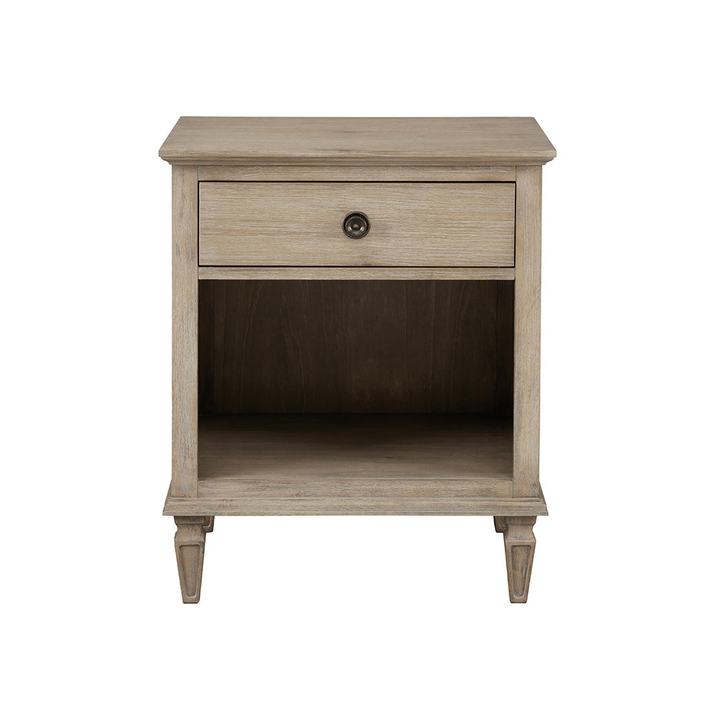 Victoria one-drawer wood nightstand with shelf