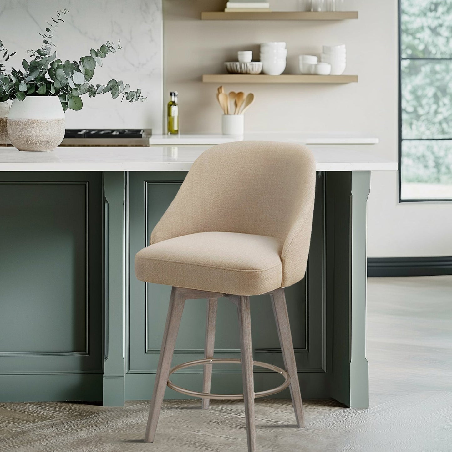 Pearce Swivel Upholstered Counter Stool (25.75'') with Solid Wood Legs & Metal Footrest