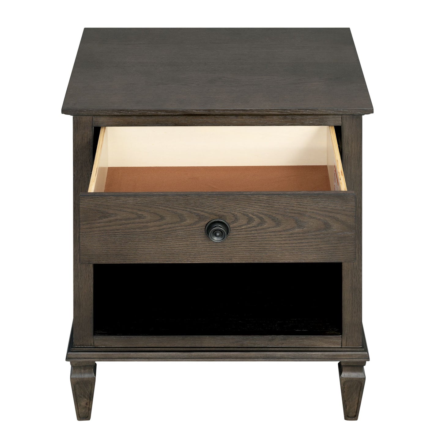 Victoria one-drawer wood nightstand with shelf