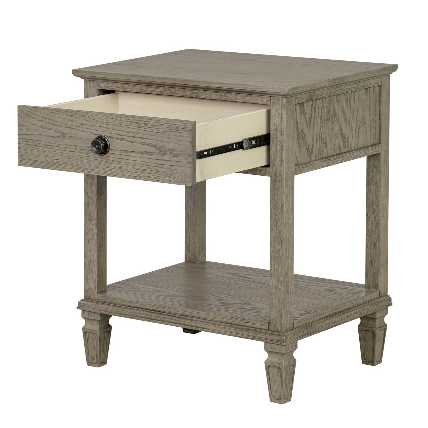 Victoria one-drawer wood bedside table with shelf