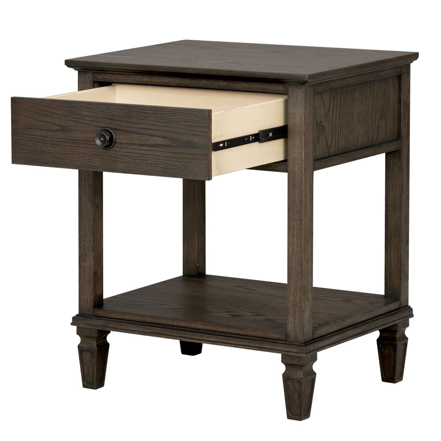 Victoria one-drawer wood bedside table with shelf