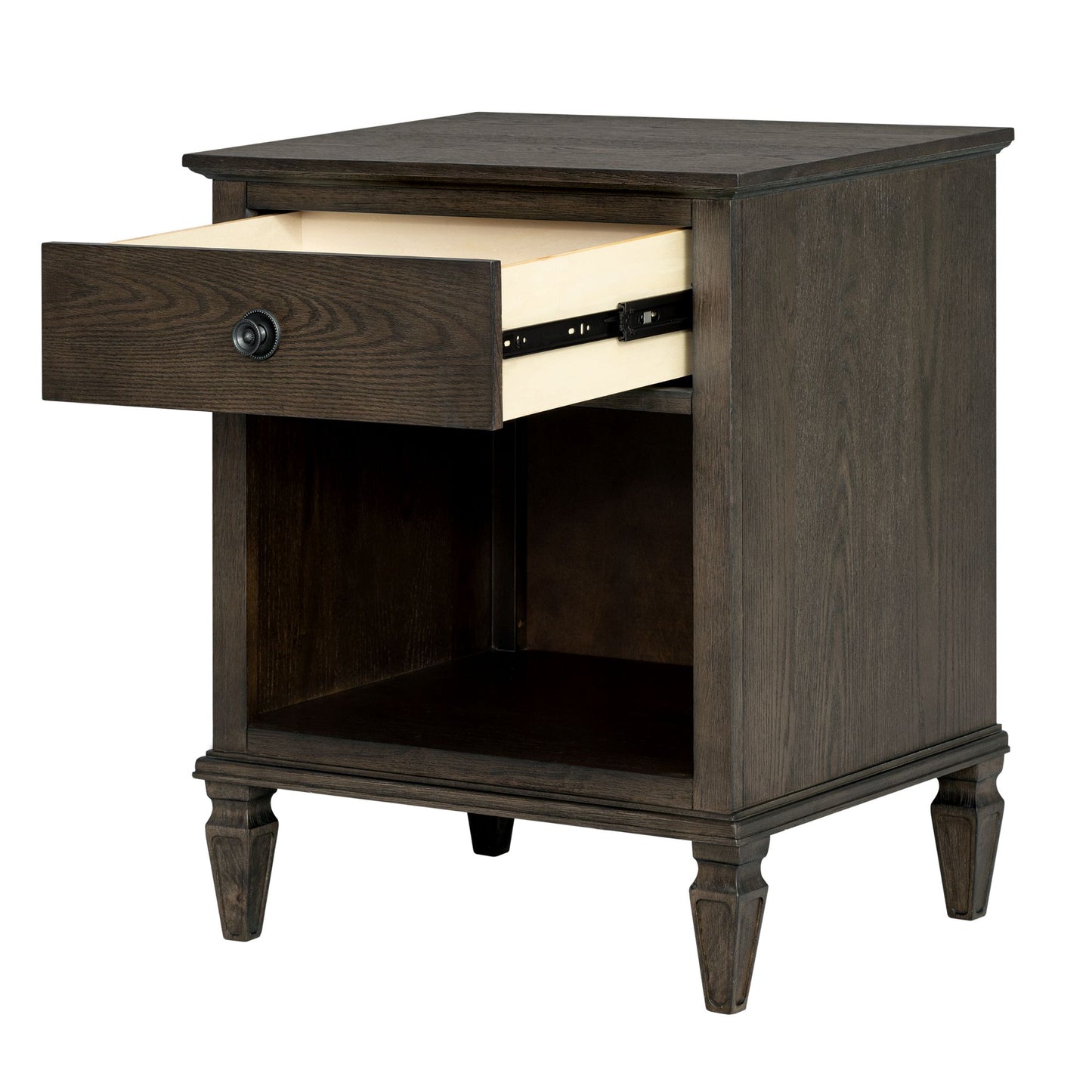 Victoria one-drawer wood nightstand with shelf