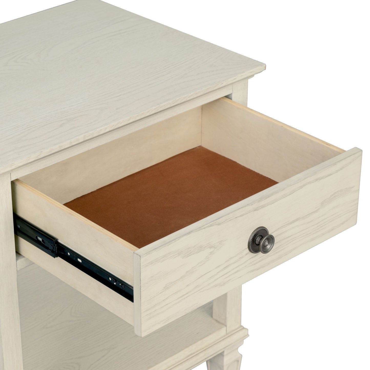 Victoria one-drawer wood nightstand with shelf