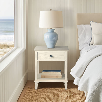 Victoria one-drawer wood bedside table with shelf
