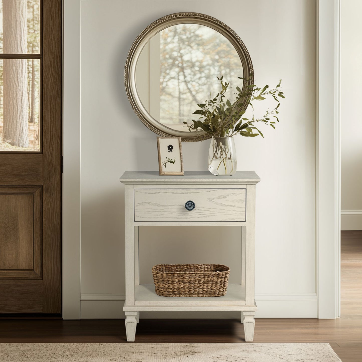 Victoria one-drawer wood bedside table with shelf