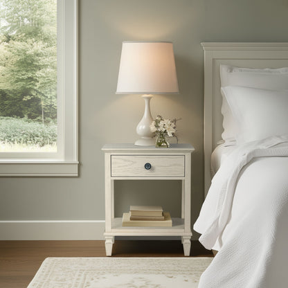 Victoria one-drawer wood bedside table with shelf