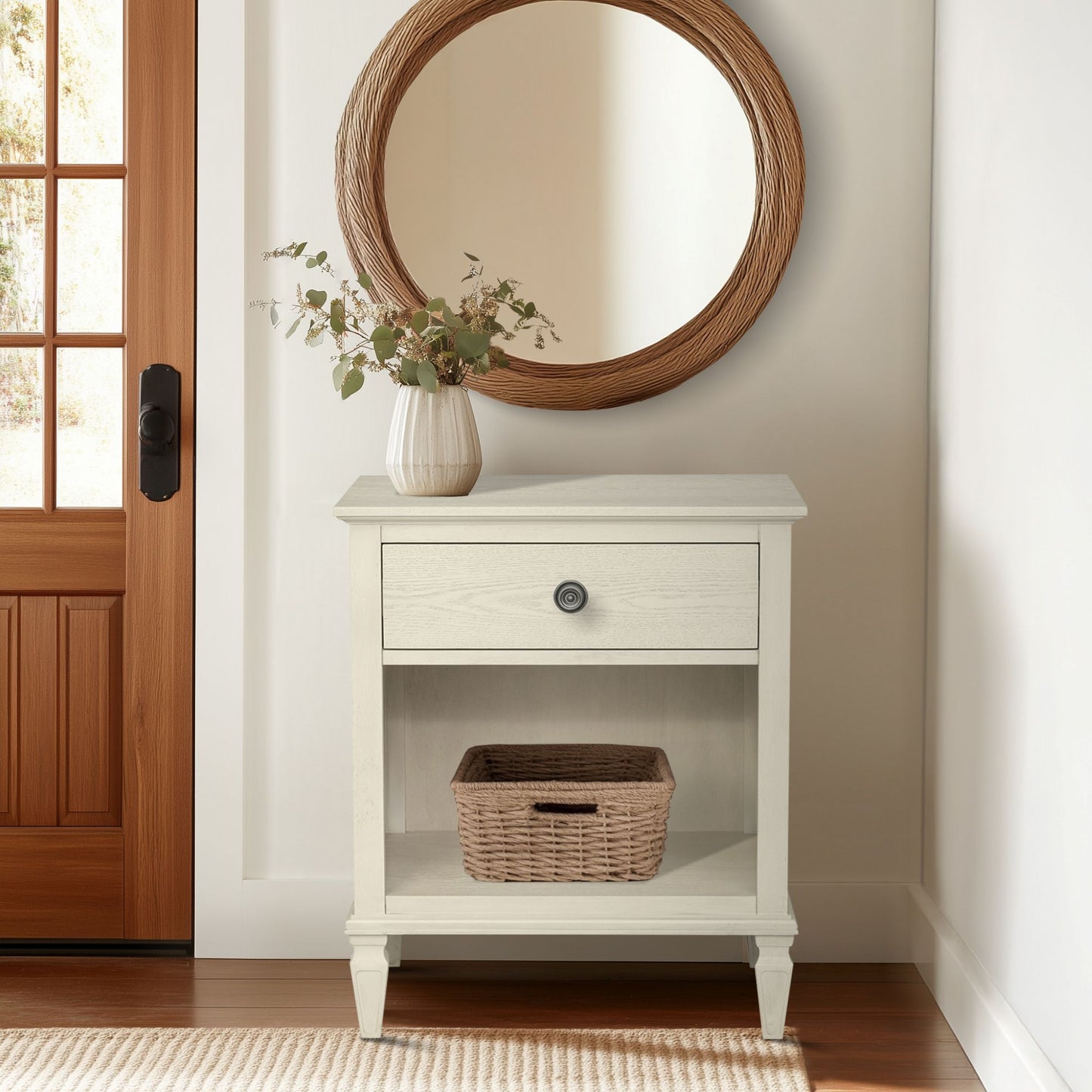 Victoria one-drawer wood nightstand with shelf