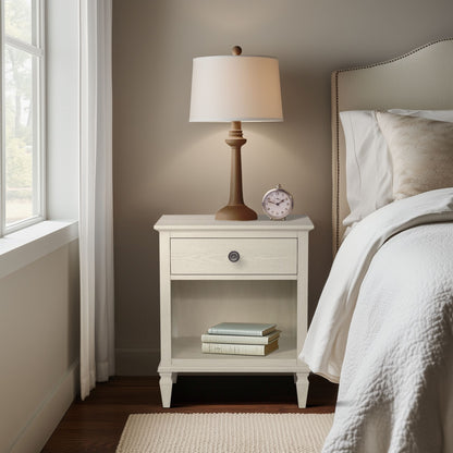 Victoria one-drawer wood nightstand with shelf
