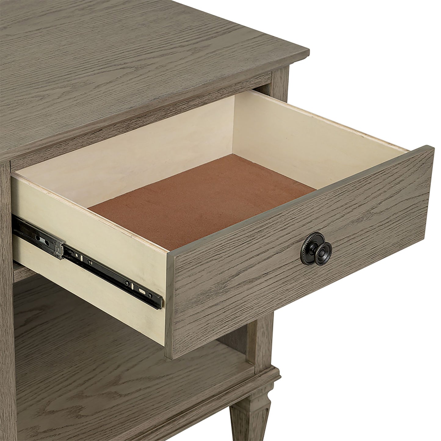 Victoria one-drawer wood nightstand with shelf