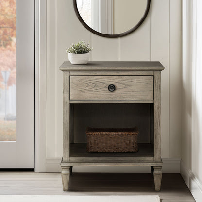 Victoria one-drawer wood nightstand with shelf