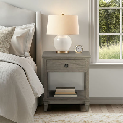 Victoria one-drawer wood bedside table with shelf