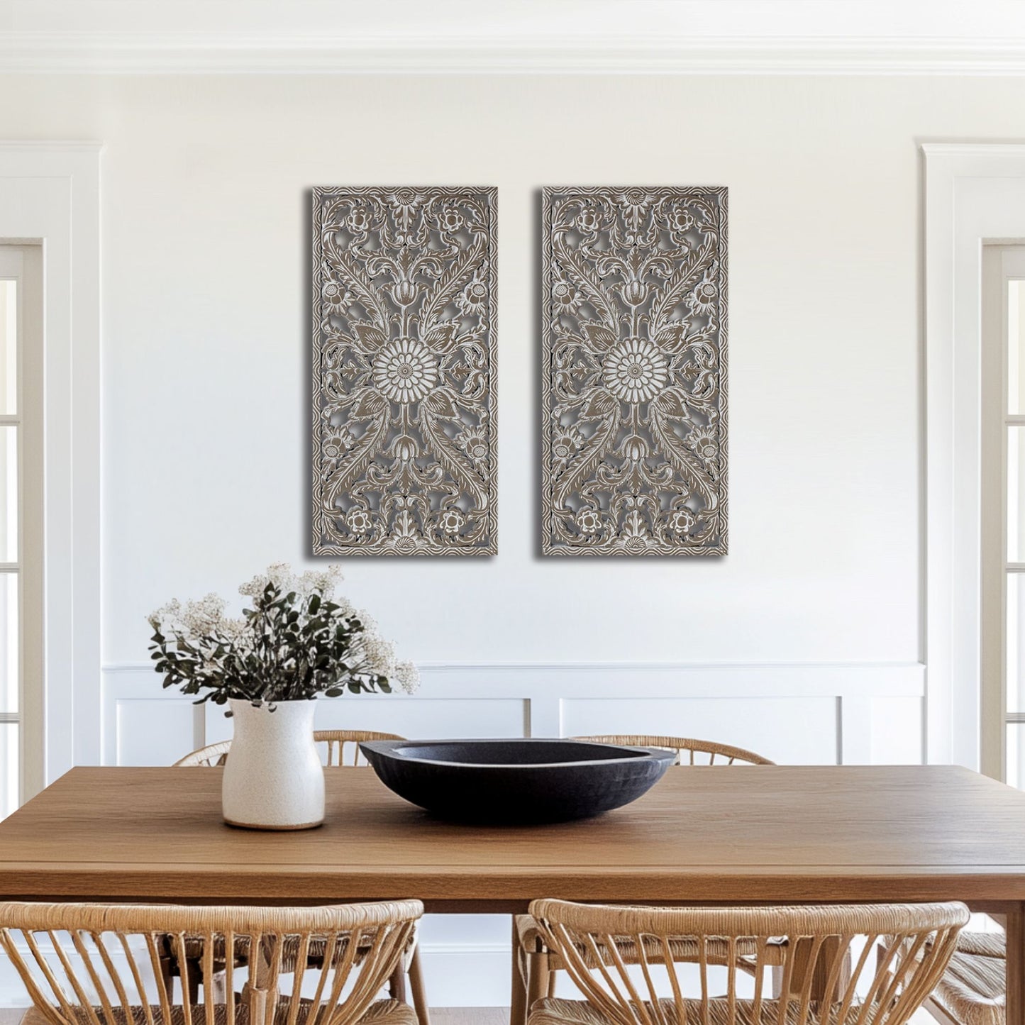 Botanical Panel Distressed Carved Wood 2-piece Wall Decor Set