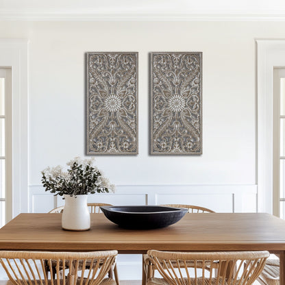 Botanical Panel Distressed Carved Wood 2-piece Wall Decor Set