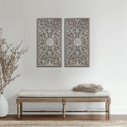 Botanical Panel Distressed Carved Wood 2-piece Wall Decor Set