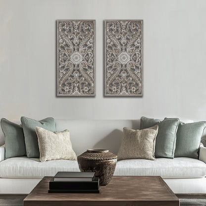 Botanical Panel Distressed Carved Wood 2-piece Wall Decor Set