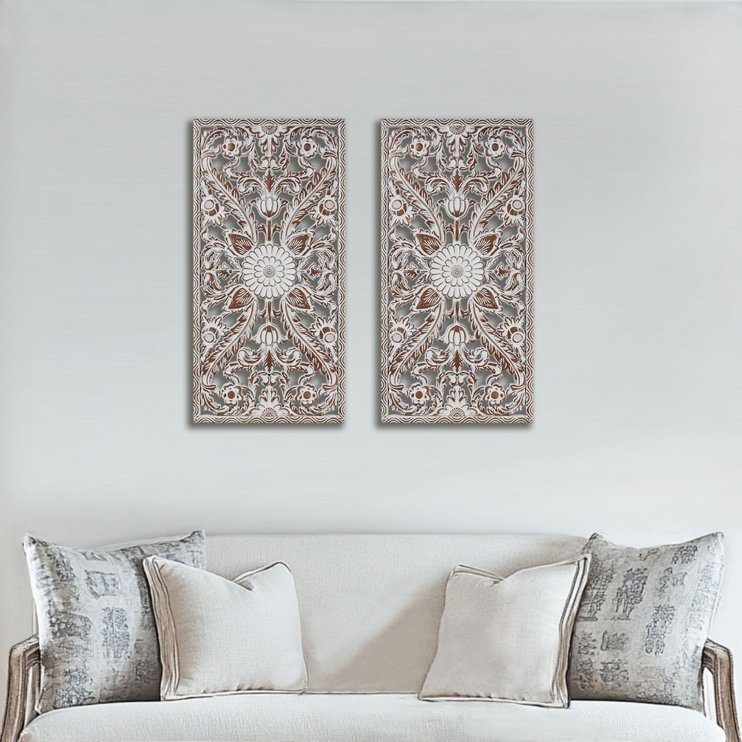 Botanical Panel Distressed Carved Wood 2-piece Wall Decor Set