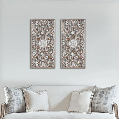 Botanical Panel Distressed Carved Wood 2-piece Wall Decor Set