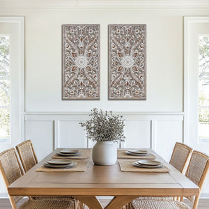 Botanical Panel Distressed Carved Wood 2-piece Wall Decor Set