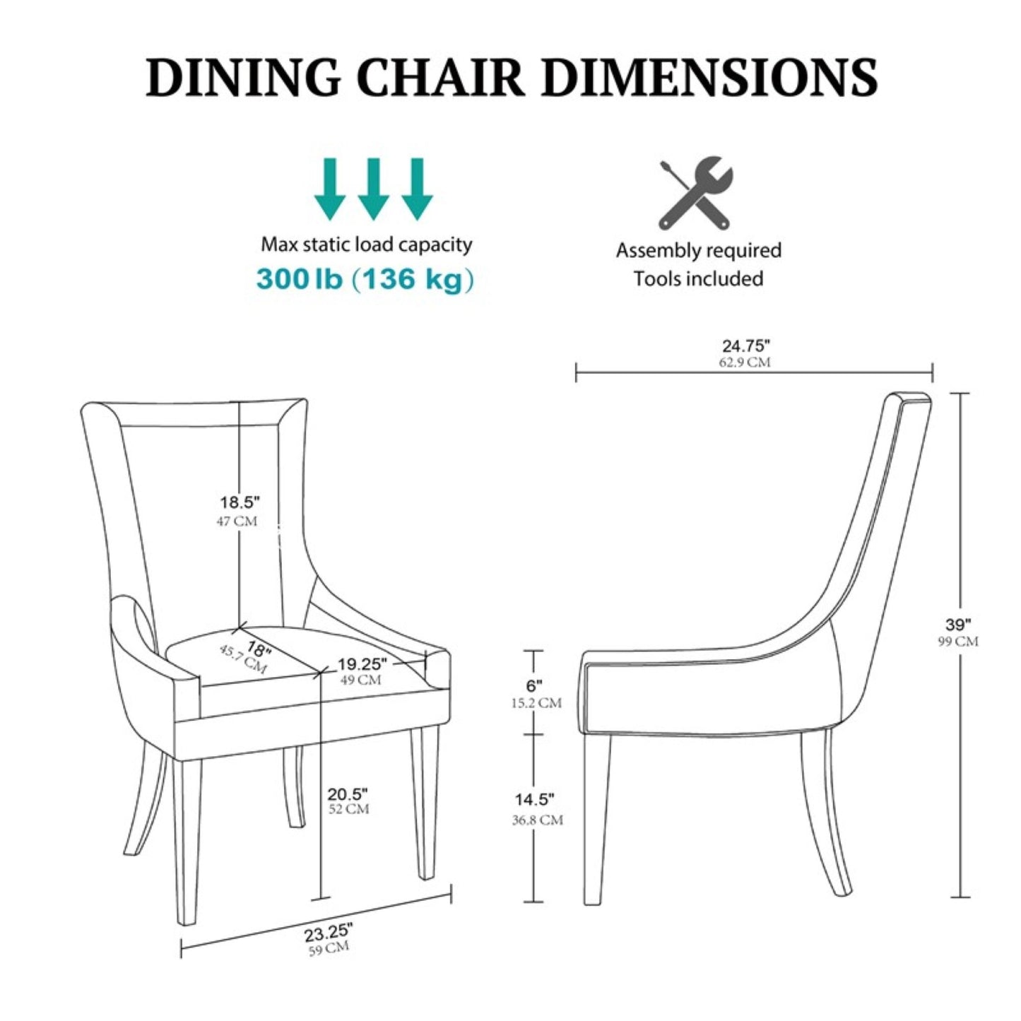 Ultra Upholstered Dining Side Chairs with wood legs (Set of 2)