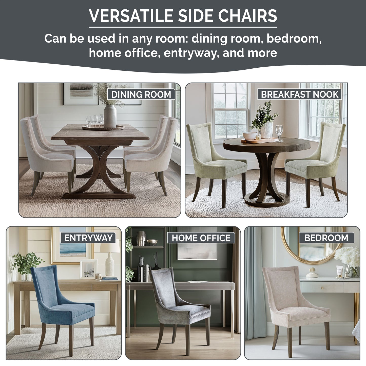 Ultra Upholstered Dining Side Chairs with wood legs (Set of 2)