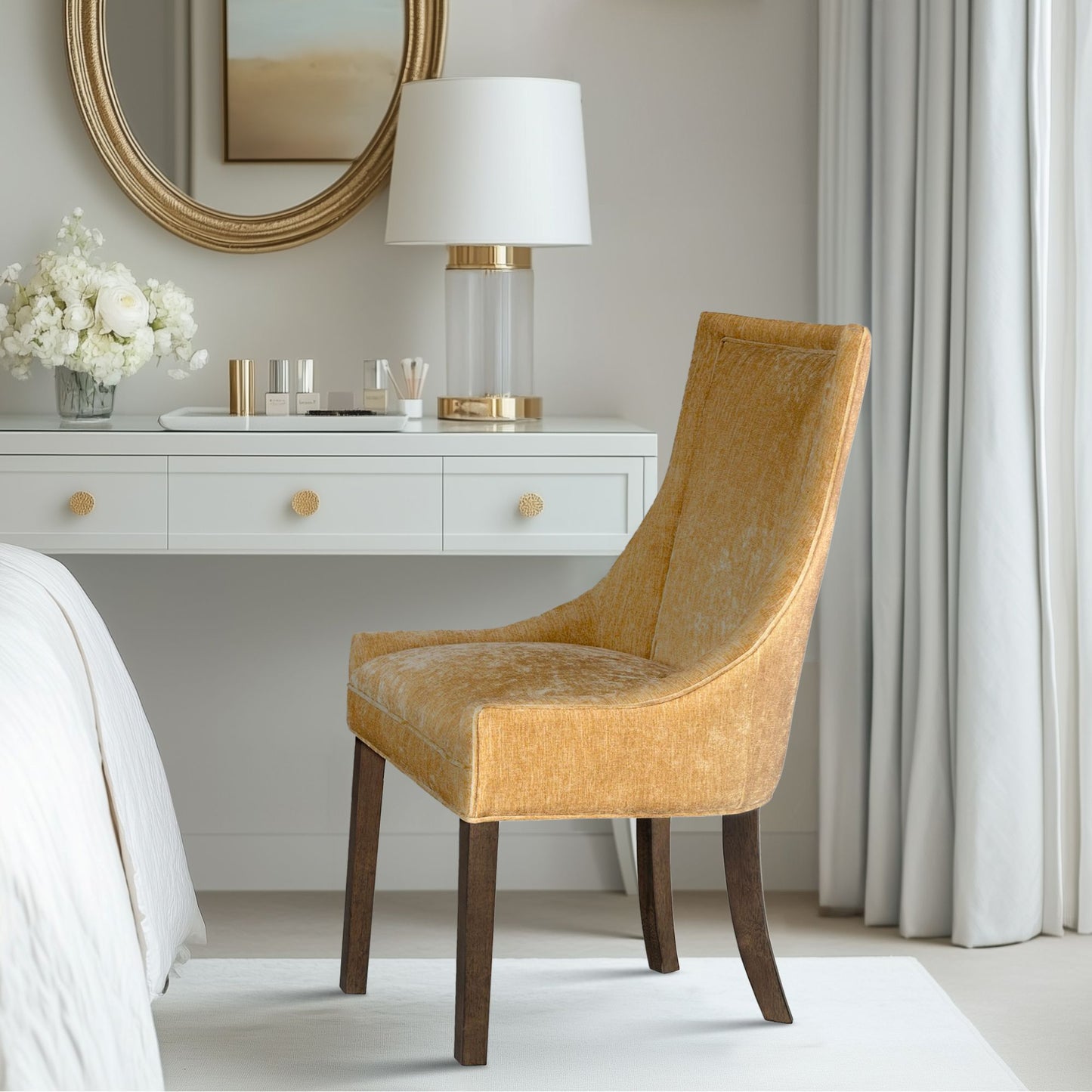 Ultra Upholstered Dining Side Chairs with wood legs (Set of 2)