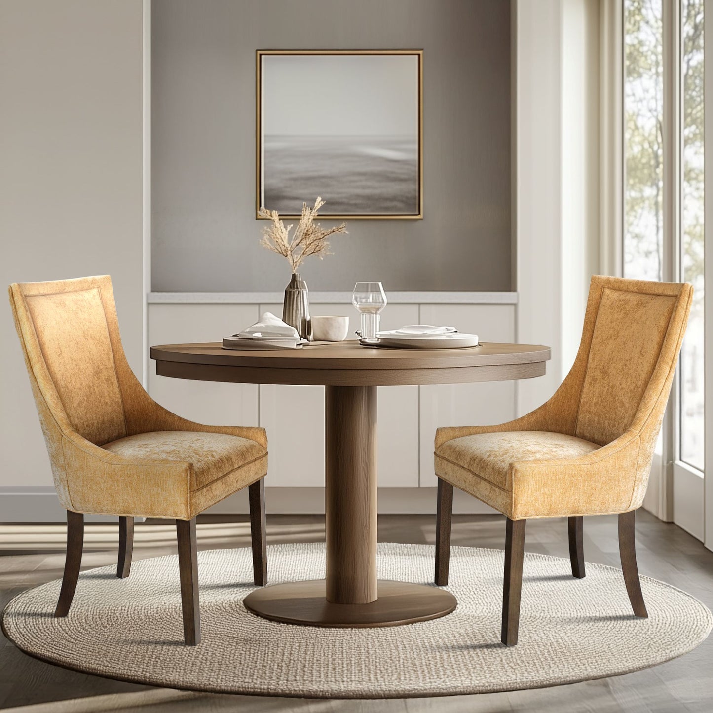Ultra Upholstered Dining Side Chairs with wood legs (Set of 2)