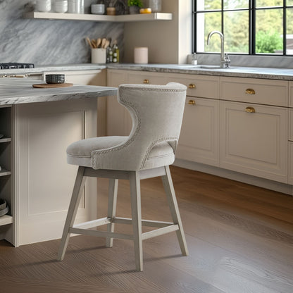 Emmett 360-degree swivel counter stool with nailheads