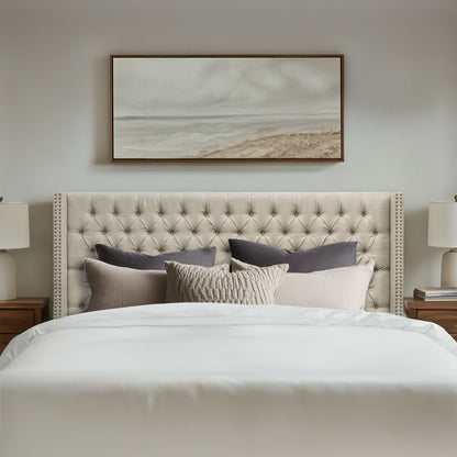 Amelia Upholstered Wingback Headboard with Button Tufting & Nailhead Trim