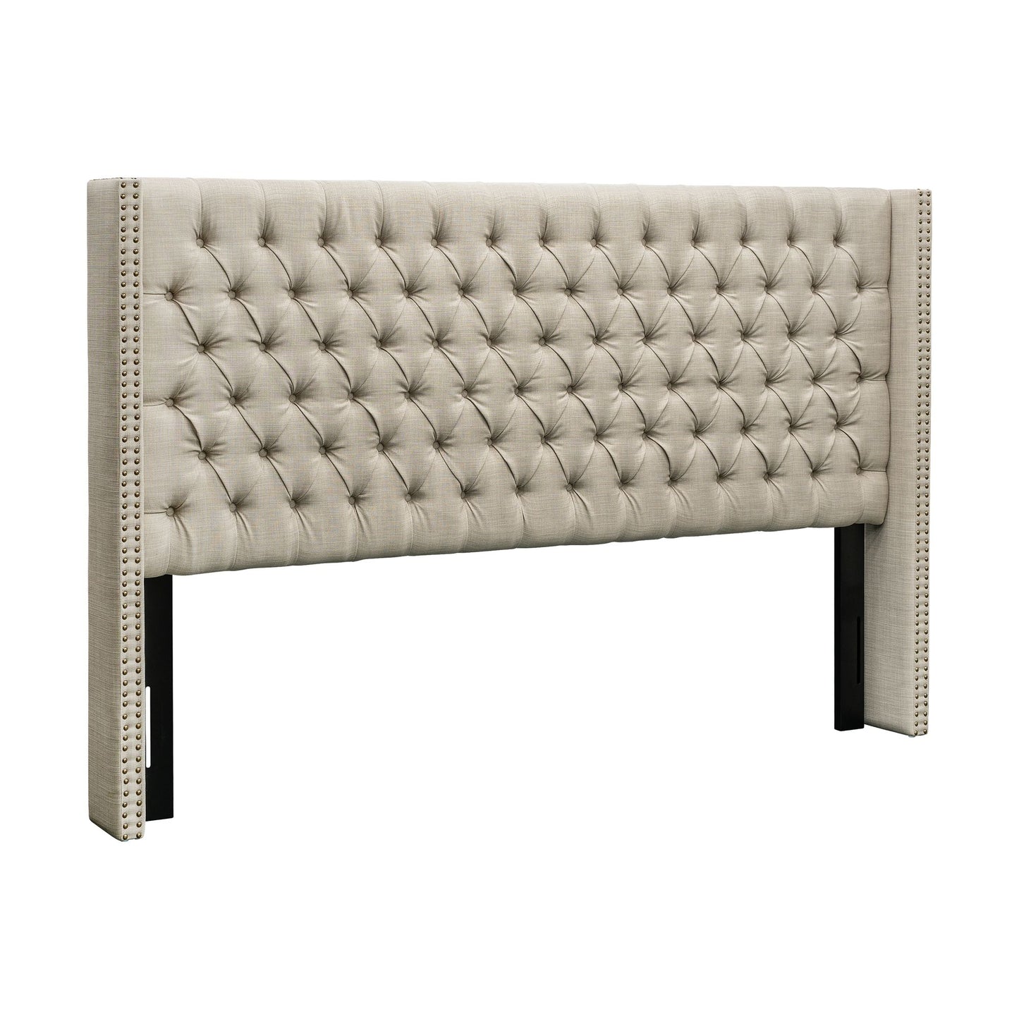 Amelia Upholstered Wingback Headboard with Button Tufting & Nailhead Trim
