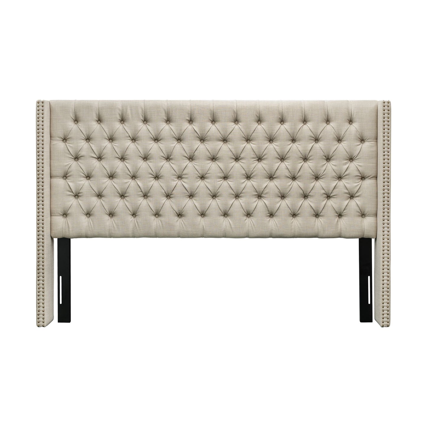 Amelia Upholstered Wingback Headboard with Button Tufting & Nailhead Trim